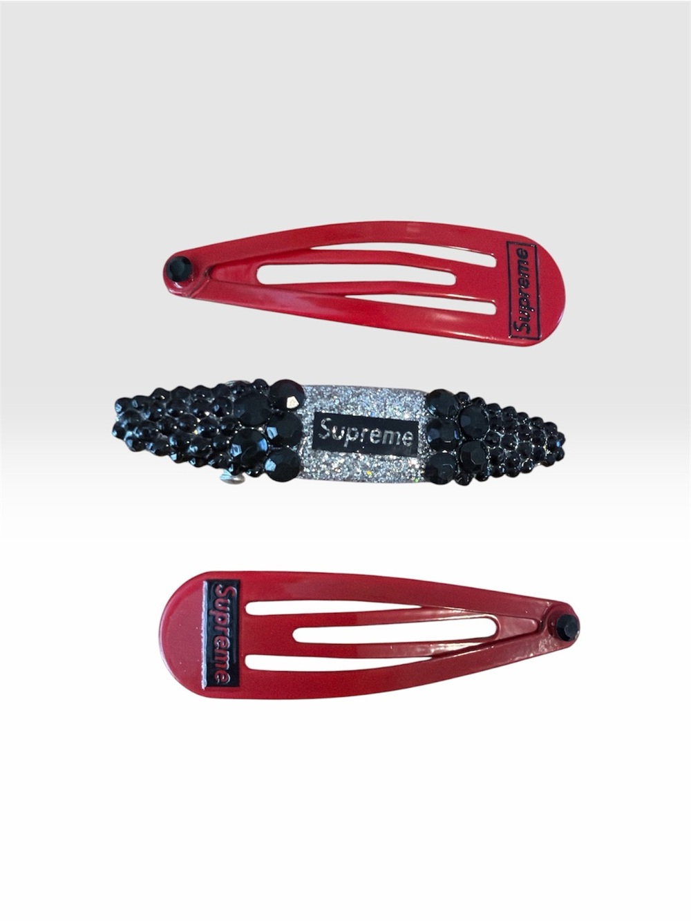 Supreme Embellished Black & Red Handmade Hair Clips Set